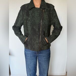 Adyson Parker Green Animal Print Moto Jacket